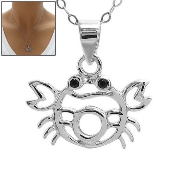 ADORABLE STERLING SILVER CRAB PENDANT WITH BLACK CZ EYES - Picture 1 of 3